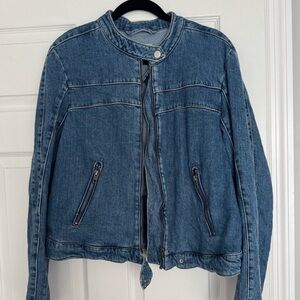 Free People "Fast Lane" denim moto Jean Jacket! Size large! Excellent & so rare!